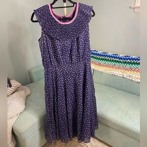 Vintage Blue Floral Leslie Fay Dress Size 16 M/L